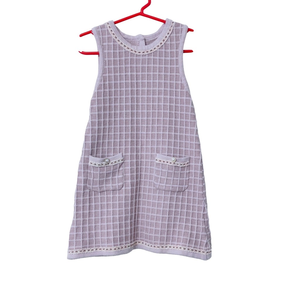 Rachel Zoe Girls Dress 4T Pink Sleeveless Faux Pearl Pockets Textured Preppy Mod